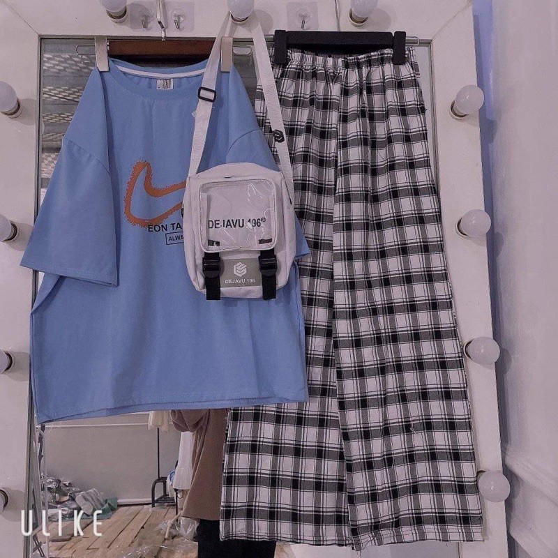 Sét áo phông phẩy Nai rỗng + quần kẻ TH6