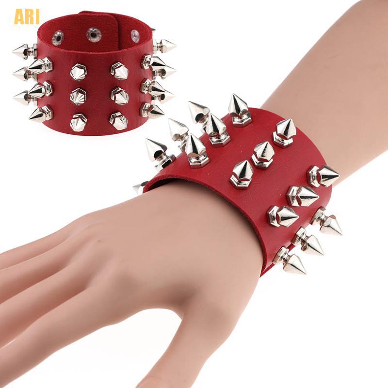 Vòng Tay Da Pu Bản To Đính Đinh Tán Phong Cách Punk Gothic Cá Tính