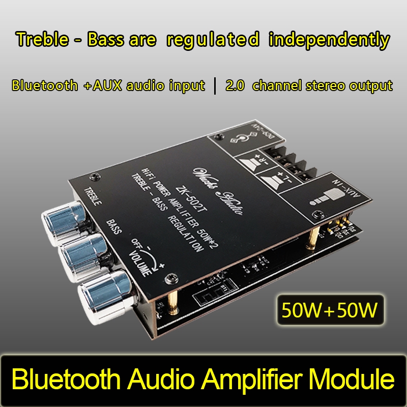 ZK-502T 2 * 50W Bass AMP Bảng mạch khuếch đại âm thanh nổi âm thanh nổi TPA3116D2 Bảng mạch khuếch đại loa siêu trầm Bluetooth 5.0