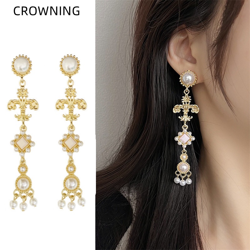 Bông Tai Mạ Bạc Dáng Dài Đính Ngọc Trai Phong Cách Cổ Điển Thời Trang Cho Nữ F864