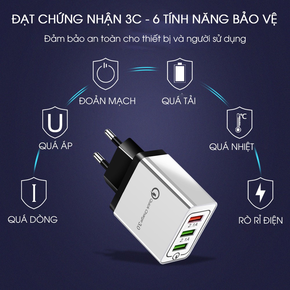 Củ sạc nhanh di động quick charge 3.0 củ sạc nhanh 18w iphone samsung sạc nhanh kéo dài tuổi thọ cho pin KMT Store P212