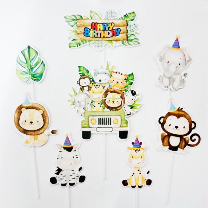 phụ kiện trang trí bánh kem [FREESHIP❤️] sét cắm giấy động vật rừng xanh