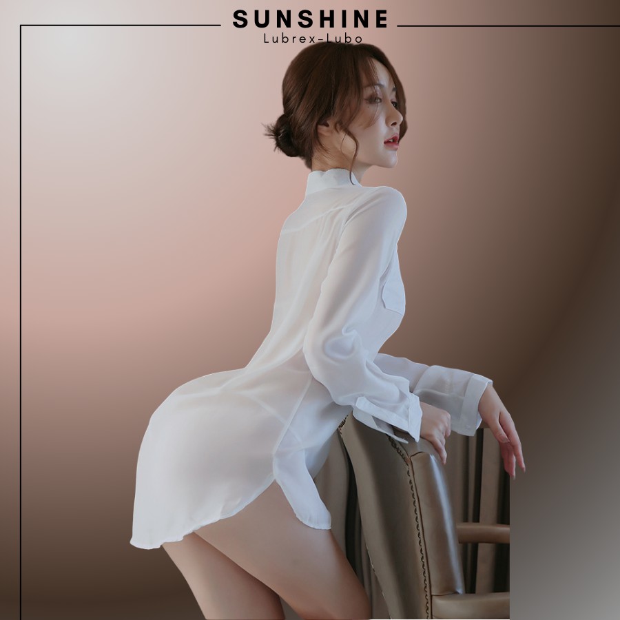 Áo Ngủ Sexy Sơ Mi Ngủ Voan Xuyên Thấu Dáng Dài Gợi Cảm MÀU TRẮNG -SUNSHINE LUBREXLUBO- SMNDAY1016