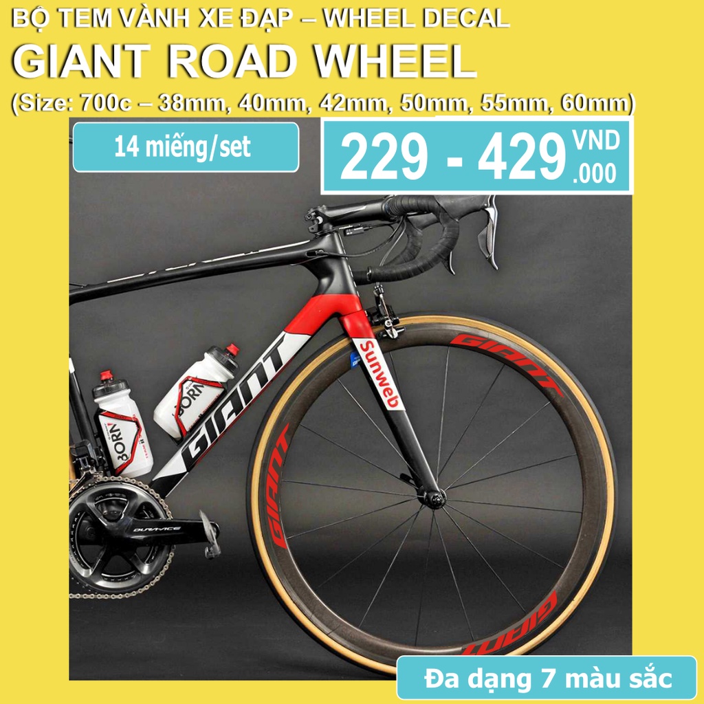 Tem decal dán vành niềng phanh đĩa xe đạp đua ROAD Giant 700c Disc | Wheel decal