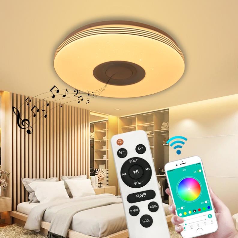 Đèn led ốp trần nhiều màu sắc thông minh kiêm loa nghe nhạc bluetooth có điều khiển qua smartphone công suất 36w