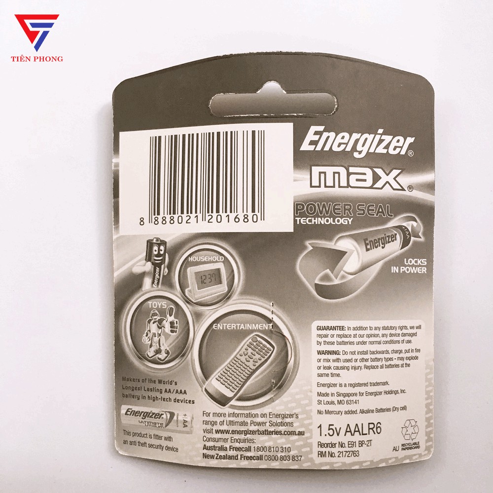 Pin AA tiểu Alkaline 1.5v Energizer chính hãng siêu bền - Sản xuất tại Singapore
