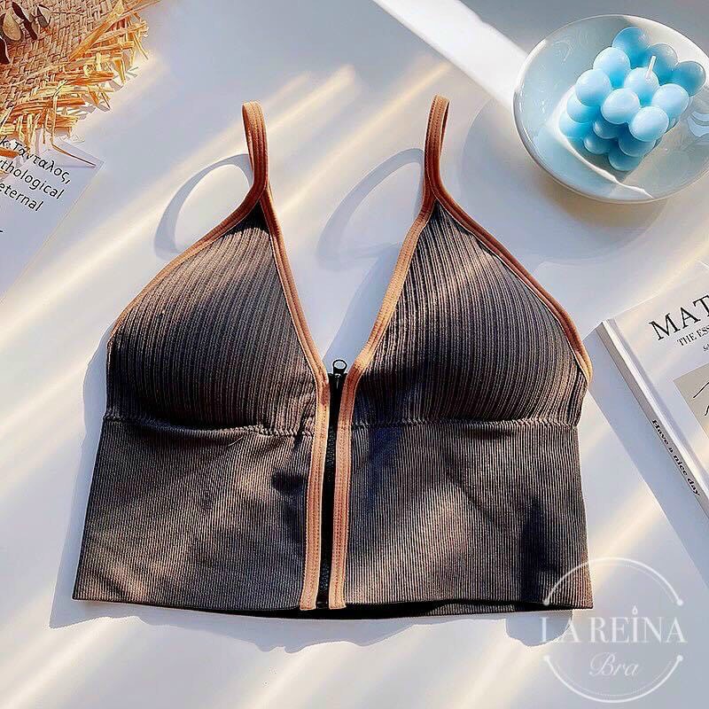 Áo Bra nữ kéo khóa cá tính, áo bra sexy cổ chữ V, áo Croptop cotton đẹp