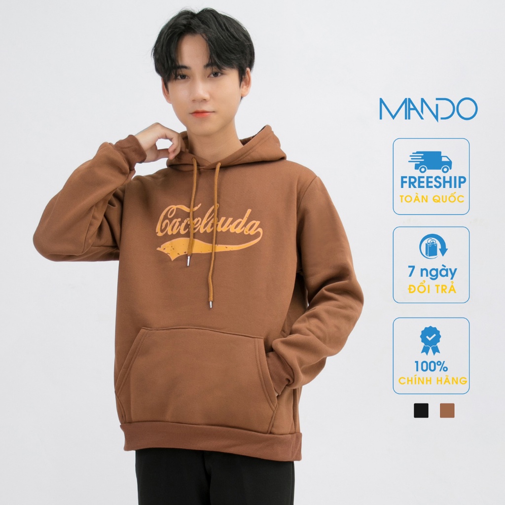 Áo Hoodie Nam Dài Tay 2 Màu Đen Nâu MANDO Chất Nỉ Cao Cấp Form Rộng Kiểu Dáng Basize Unisex Thời Trang Hàn Quốc NDN033
