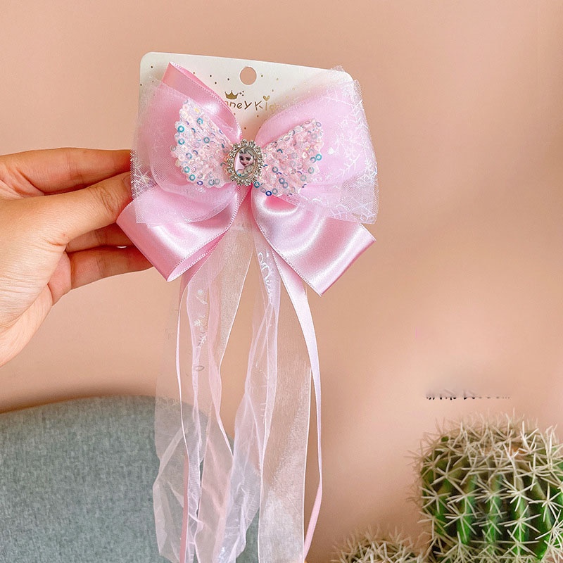 Phụ kiện kẹp tóc ruy băng dài Hóa trang công chúa Elsa cho bé gái