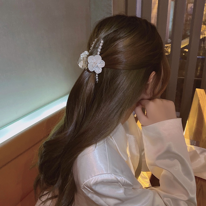 Kẹp Tóc Càng Cua Đính Ngọc Trai Acrylic Màu Trơn Thời Trang Thanh Lịch Cho Nữ