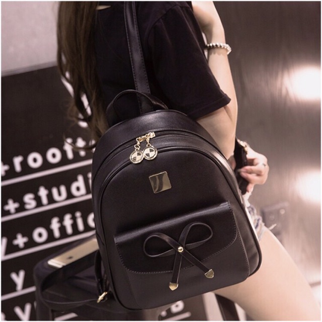 Balo Thời Trang Da Mini Thắt Nơ Túi Đon Giản