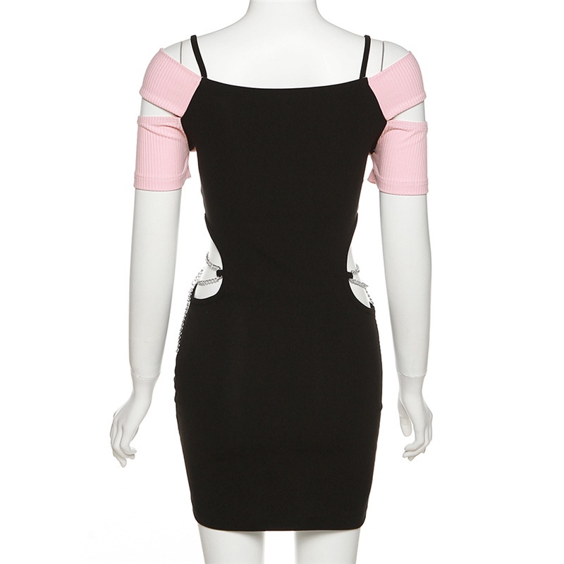 Đầm Tay Ngắn Phối Dây Xích Thời Trang Cá Tính Cho Nữ