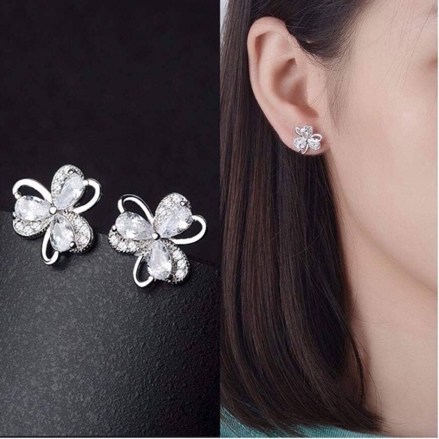 Bông tai bạc nữ cỏ 3 lá