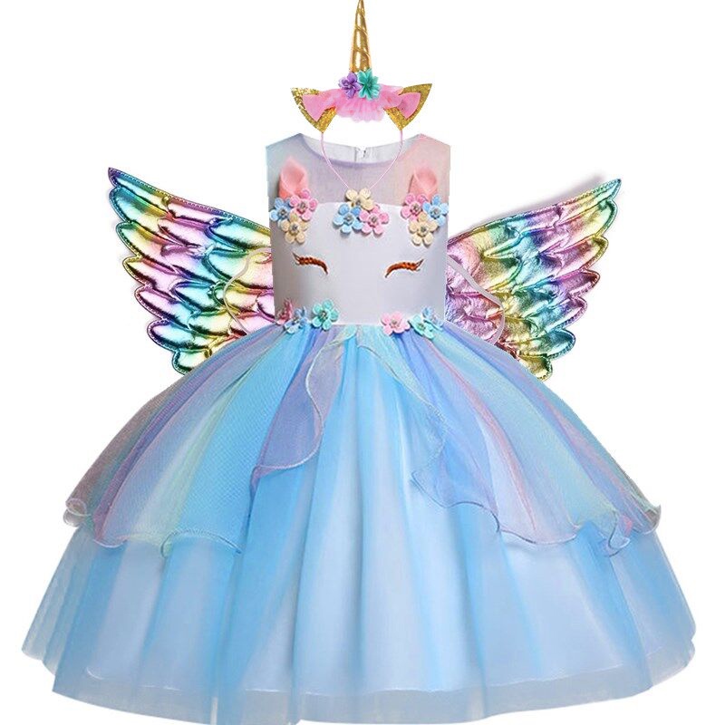 Đầm dự tiệc NNJXD phong cách kỳ lân thời trang mùa hè cho bé gái 4-10 tuổi trong ngày sinh nhật