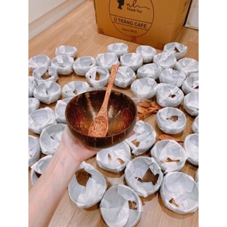 Bát gáo dừa trộn mỹ phẩm kèm muỗng gỗ