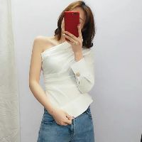 (SẴN) Áo sơ mi lệch vai tay dài