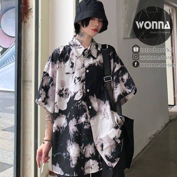 (ORDER) {Ảnh thật 5 ảnh cuối} Áo sơ mi tie-dye màu loang dark storm - ulzzang oversize form rộng unisex Hàn