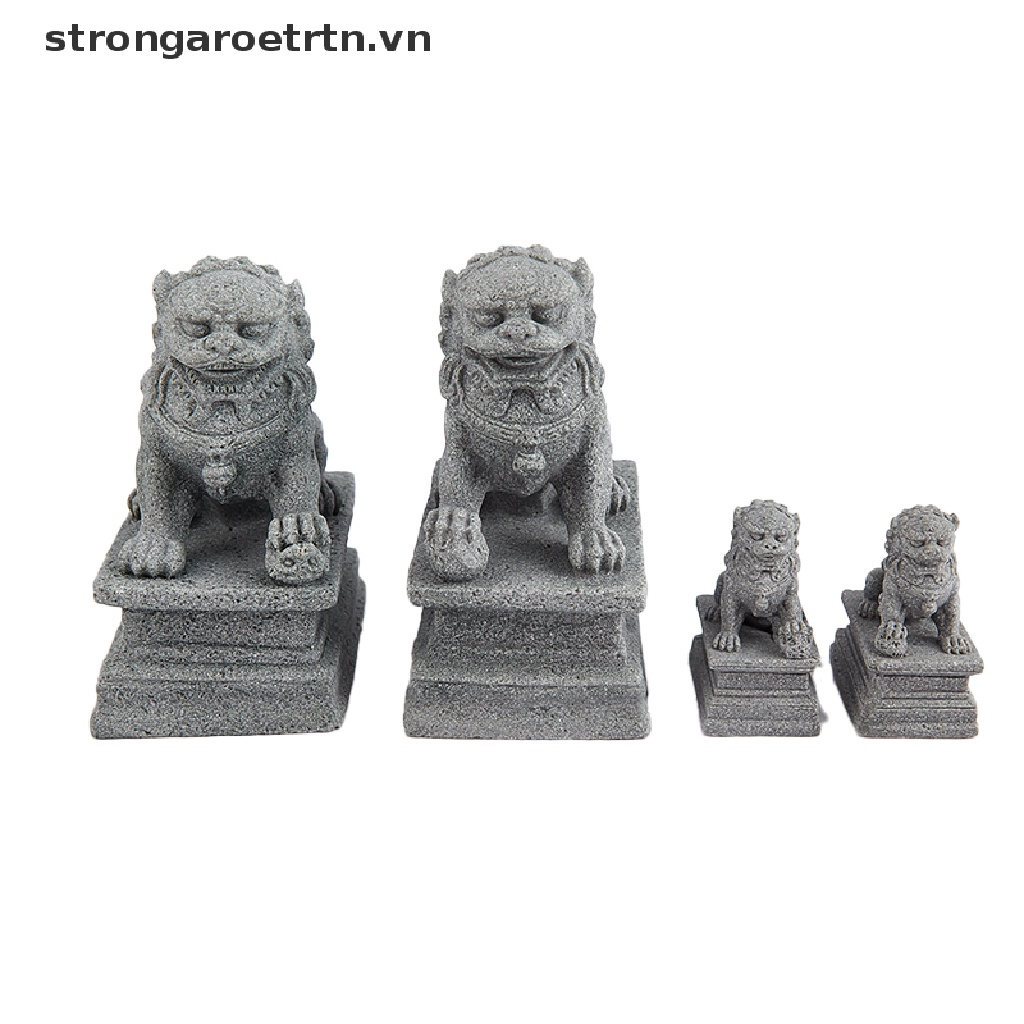 2 bức tượng sư tử bằng đá mini để bàn trang trí phong thủy phong cách trung hoa