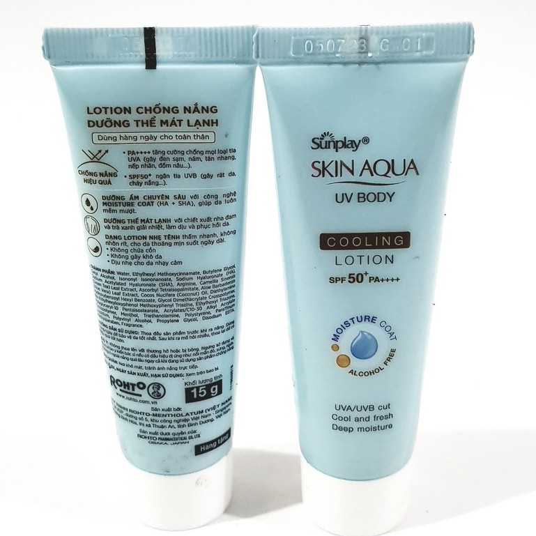 Lotion Chống Nắng SPF50+  PA++++ Dưỡng Thể Mát Lạnh Sunplay Skin Aqua UV Body Cooling Lotion 15g