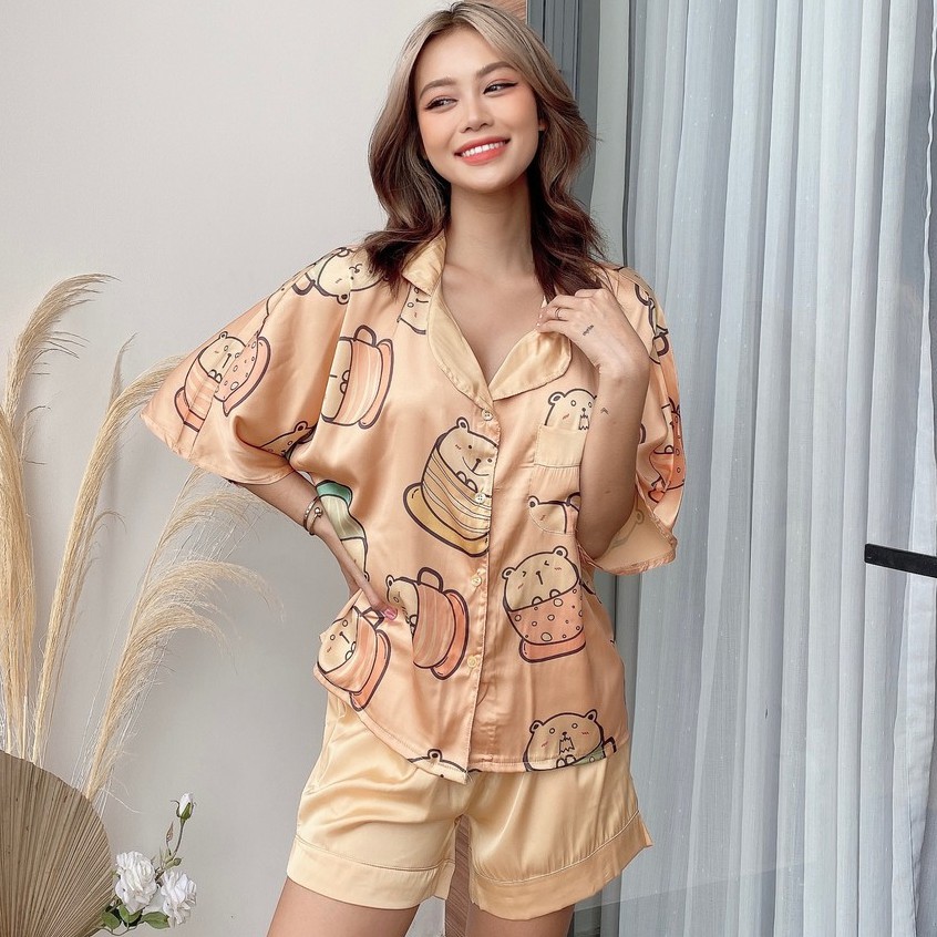 Bộ Lụa Cánh Dơi Họa Tiết Mặc Nhà | BigBuy360 - bigbuy360.vn