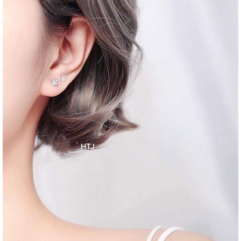 Bông tai bạc bông đính đá tròn sáng lấp lánh(size 4li, 5li, 6li)