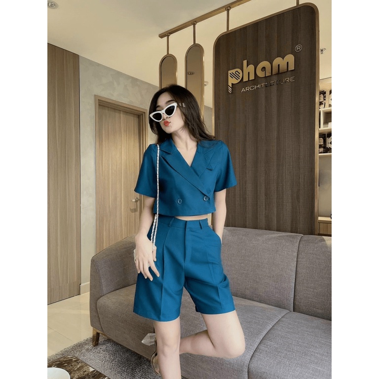 Sét Bộ Áo Cổ Vest 2 Nút Bọc Quần Ống Ngố Chất Tuyết Mưa Co Giãn Tốt Mặc Đẹp Phù Hợp Mọi Nơi [NEW UNISEX]