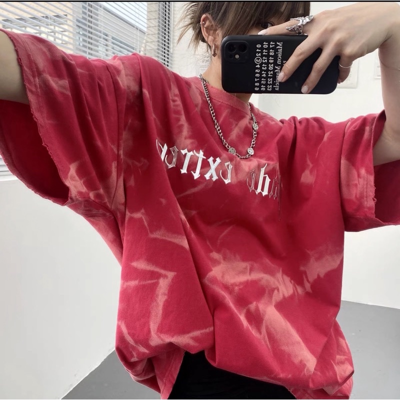 [CAM KẾT CHÍNH HÃNG] Áo Thun Tay Lỡ Loang Màu From Rộng In chữ nổi Unisex Form rộng Màu đỏ SHOP jum.closet | BigBuy360 - bigbuy360.vn