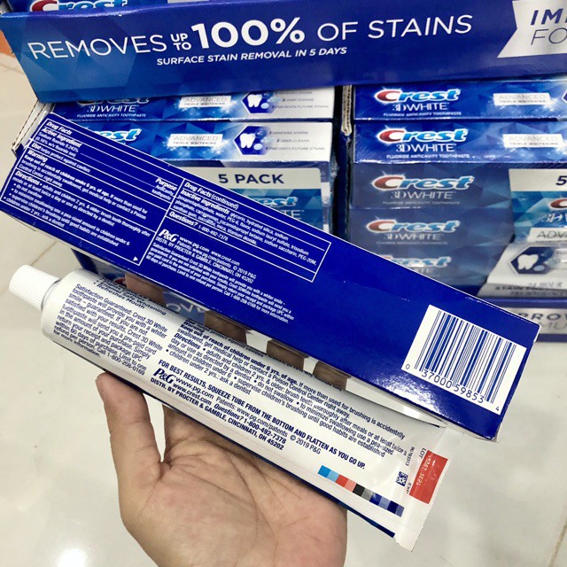 [Date 2022] 1 tuýp kem đánh răng Crest 3d white advanced triple whitening 158g Mỹ, trắng răng, tẩy ố hiệu quả