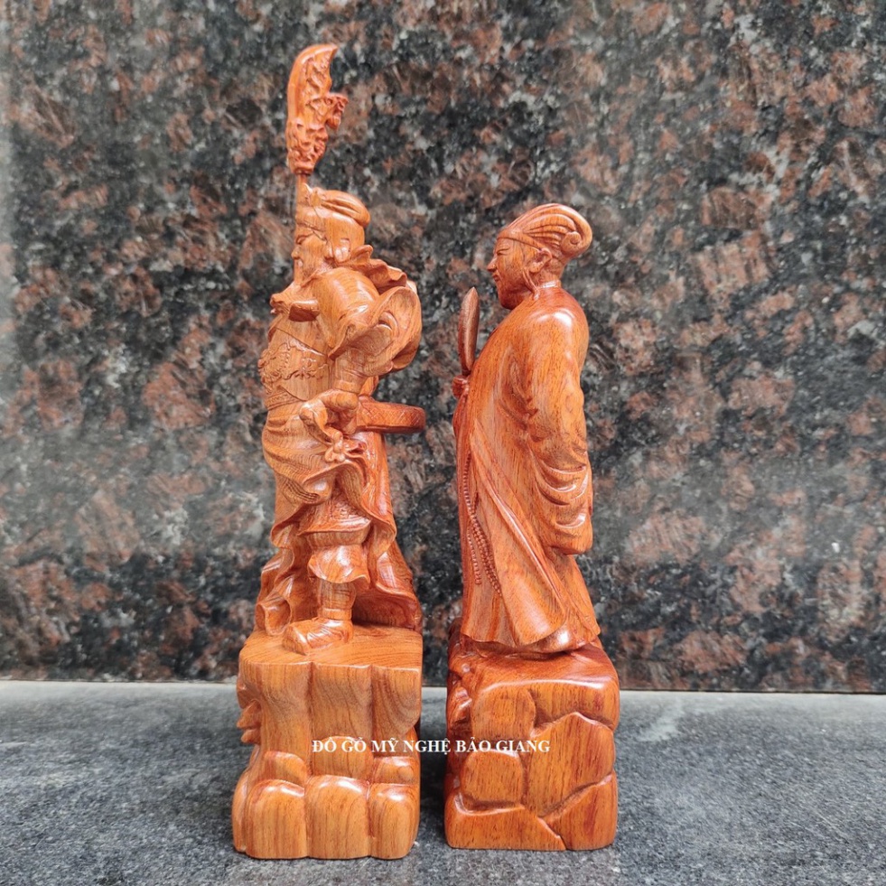 cặp tượng quan công Khổng minh gỗ hương cao 20 cm