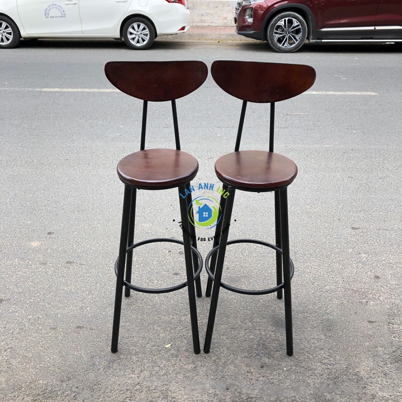 Ghế cao quầy bar cafe ban công thu ngân chân sắt mặt nâu cao 75cm ( Hỏa tốc 2h)