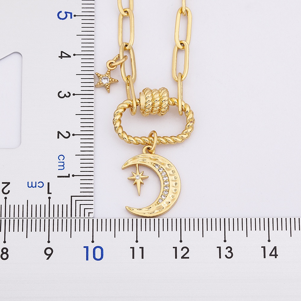 Vòng Tay Dây Xích Bằng Đồng 6 Kiểu Đính Đá Zircon Mặt Trăng Ngôi Sao Sang Trọng Chất Lượng Cao Cho Nam Nữ