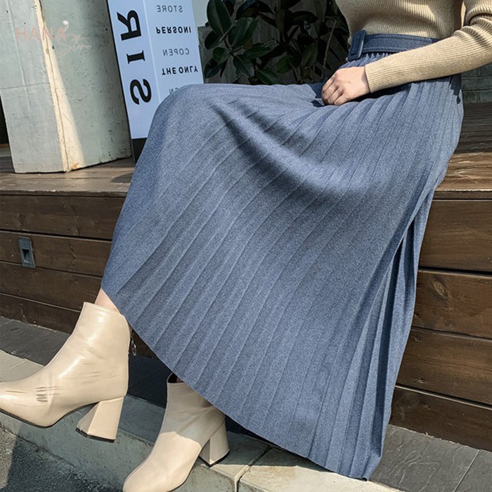 Chân váy xếp ly dài kèm đai - Dáng dài - Ly nhỏ - Kiểu chân váy xòe xếp ly dài nữ Công sở sinh viên | BigBuy360 - bigbuy360.vn