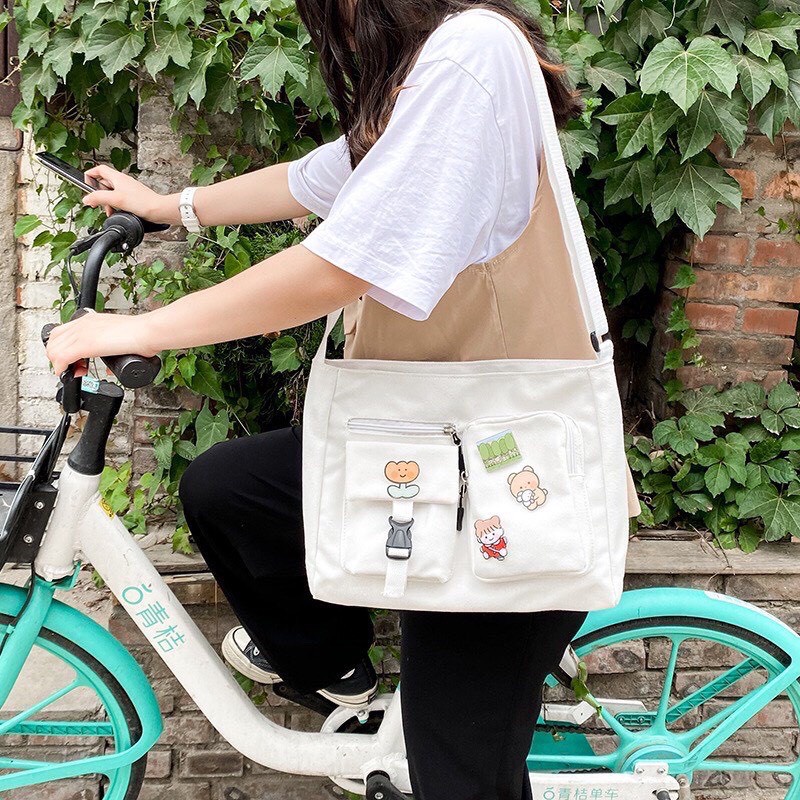 Túi tote vải đeo chéo canvas đi học đi chơi vừa khổ a4 thời trang hazin