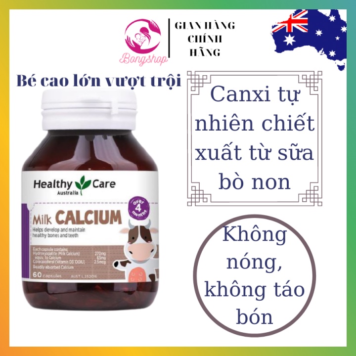 [Cam kết chuẩn Úc] Canxi Milk Calcium sữa + DHA kids Healthy care 60v, bổ sung canxi và DHA cho bé cao lớn, thông mình