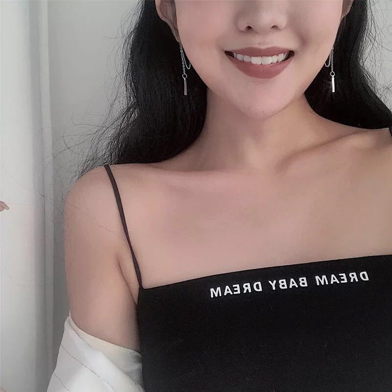 Bông tai dài tua rua bằng kim loại hình chữ cái lạnh đơn giản phong cách hip hop cho nữ