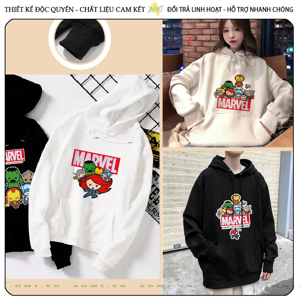 Áo khoác Nỉ Bông HOODIE Avengers Kids MCU tay dài da cá mũ trùm đầu unisex full size AOMIVN
