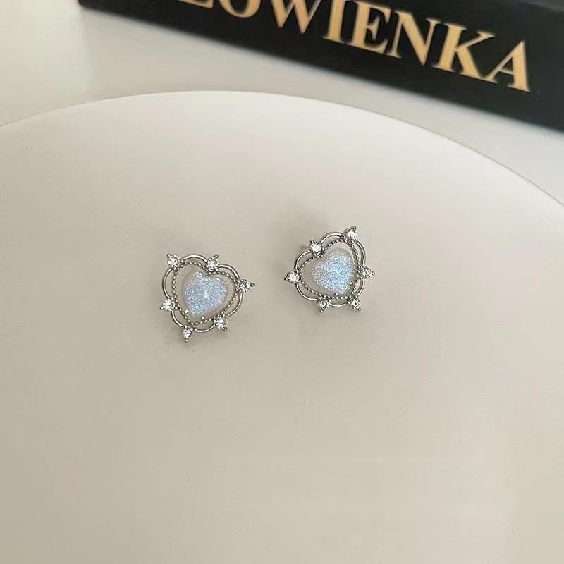 Bông Tai Hình Trái Tim Đính Đá Opal Cao Cấp Thời Trang Mùa Hè Dành Cho Nữ