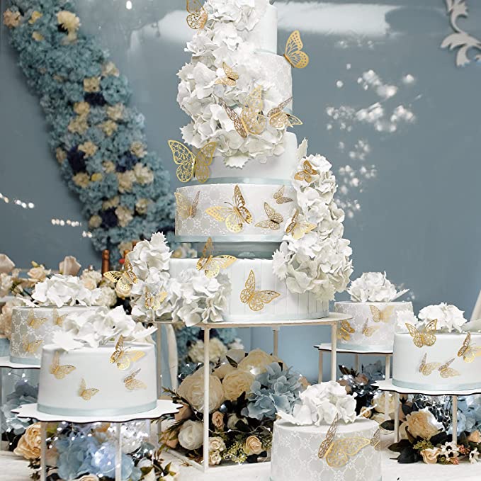 Bộ 12 Cánh Bướm 3D Bằng Giấy Bạc Dùng Trang Trí Bánh Kem