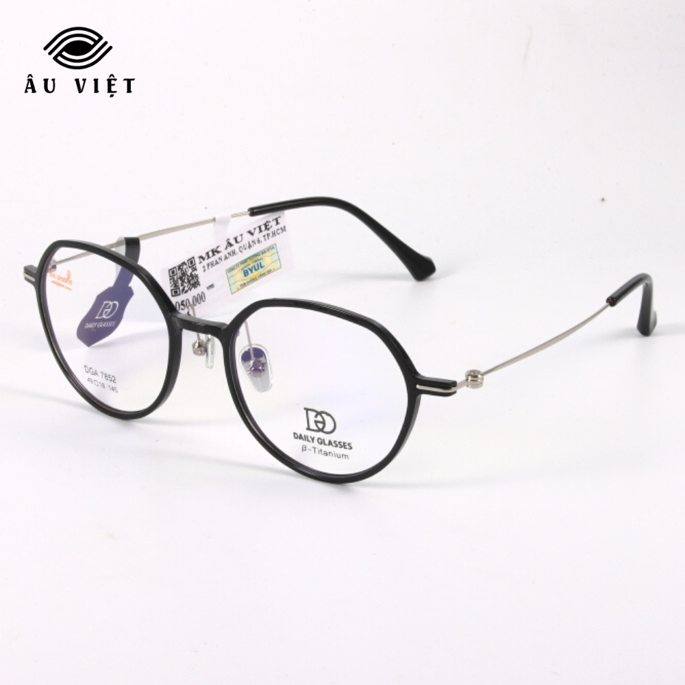 [HÀNG CHÍNH HÃNG] Gọng kính nam nữ kim loại nhựa acetate dáng tròn Daily Glasses DGA-7852 đen/bạc/trong suốt Full box