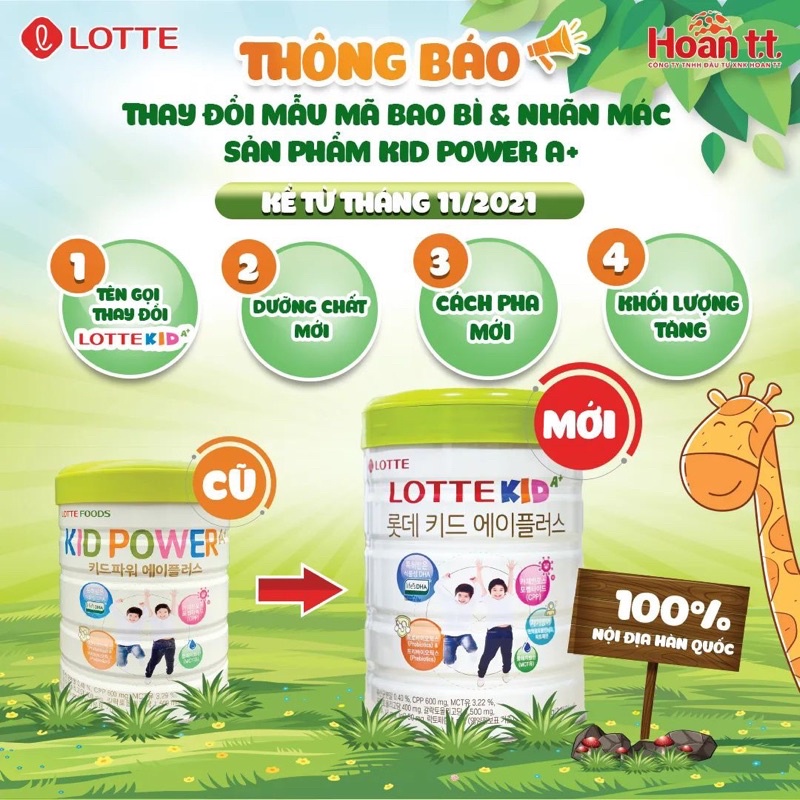 Sữa Lotte Kid A+ mẫu MỚI 760g Hàn Quốc