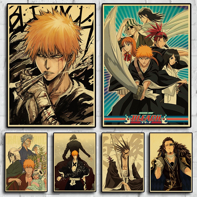 Anime Nhật Bản Bleach Poster Hoạt Hình retro Poster Tranh Treo Tường Nghệ Thuật Phòng Khách, Thanh, 