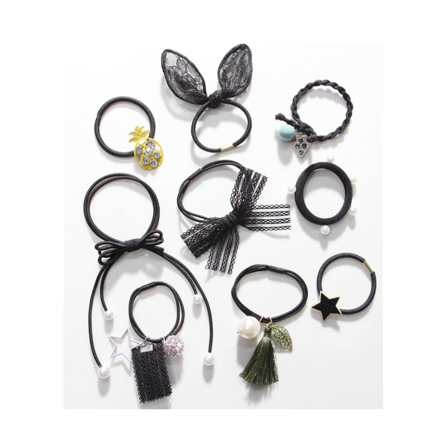 Set dây buộc tóc cao cấp xuất Nhật HD18 kiểu nơ đính trăng sao đựng trong túi lưới