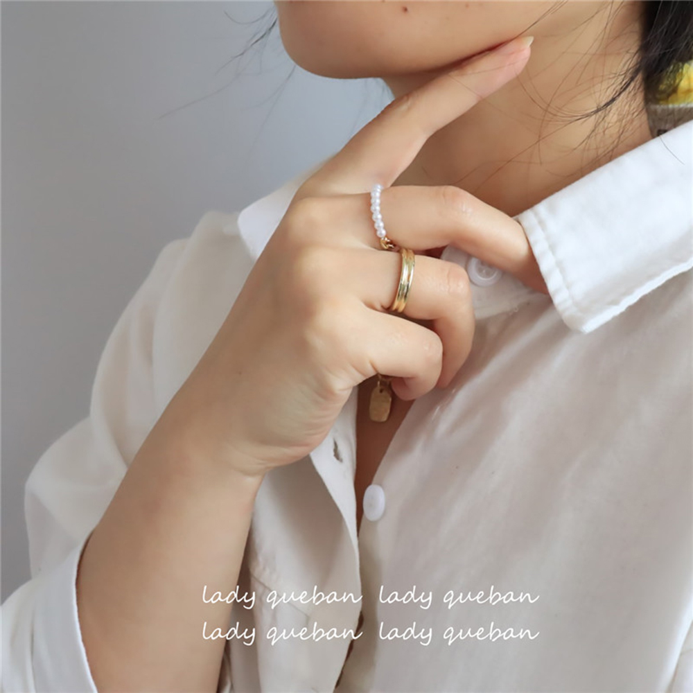 Set 2 nhẫn nữ đính ngọc trai giả thời trang