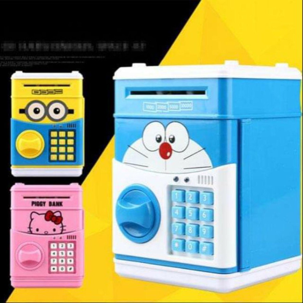 KÉT MINI ĐỰNG TIỀN MỞ BẰNG KHÓA SỐ ( chọn mẫu doremon/kitty/pony/minion)