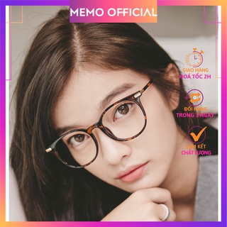 Gọng kính cận nam nữ MEMOOFFICAL mắt tròn đẹp, càng kính lõi kim loại chắc chắn phong cách hàn quốc màu sắc đen, da beo-