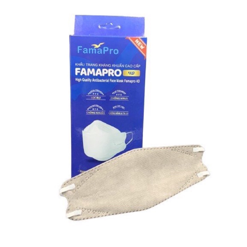 Khẩu trang y tế 4D Famapro (Nam Anh) 3 lớp kháng khuẩn (Thiết kế thời trang KF94) - Hộp 10 cái