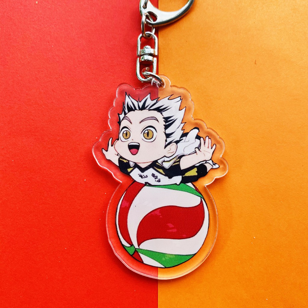 ( Mica trong acrylic) Móc khóa Haikyuu!! Vua bóng chuyền ver ÔM BÓNG in hình anime chibi