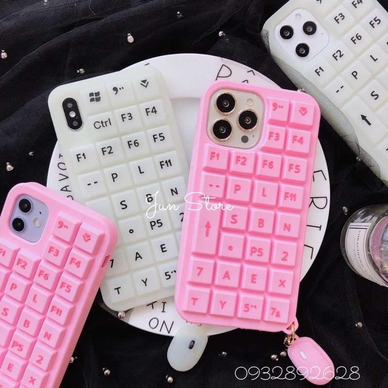 Ốp lưng Iphone silicon dày bảo vệ máy, hình bàn phím có móc chuột