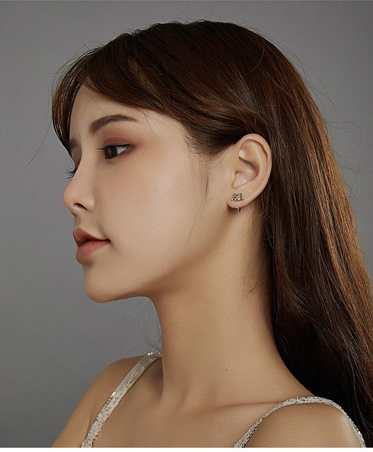 Bông tai Bamoer SCE965 chất liệu bạc 925 hình mặt mèo phối đuôi ngộ nghĩnh thời trang cho nữ