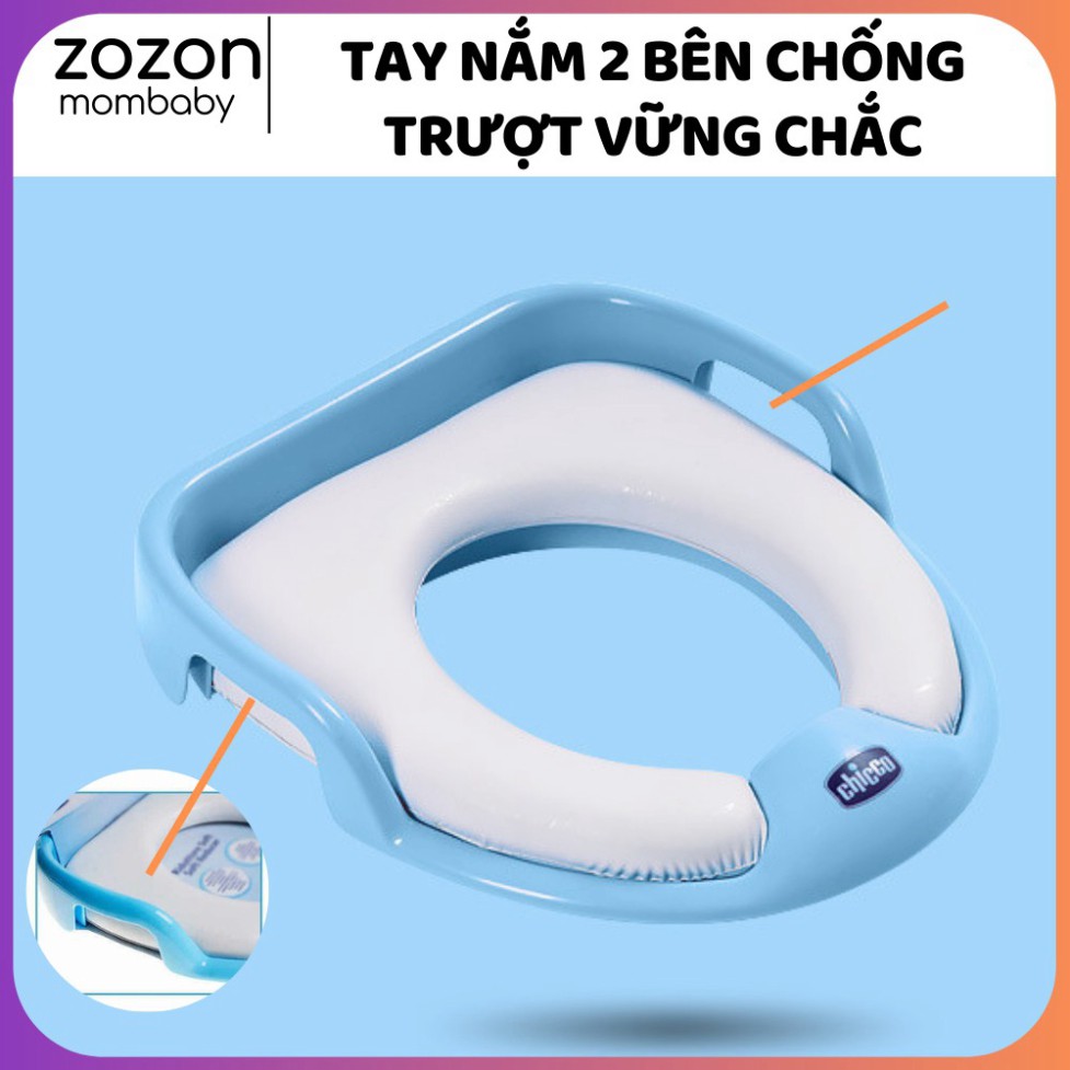 Thu nhỏ bồn cầu Chicco chống lạnh mông cho bé tự đi vệ sinh độc lập từ 1-5 tuổi, bệ lót toilet có tay nắm "